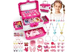 Flybay Bijoux pour Enfants Filles Jouet pour 3-12 Ans, Ensemble de Bijoux pour Enfants avec Collier, Bague, Épingles à Cheveux et Élastiques, Cadeau d'Anniversaire Noël pour Filles 3 4 5 6 7 8 9 10