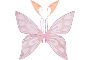 COLEESON Schmetterling Kostüm Damen, Karneval Kostüm Damen, Feenflügel mit Elfenohren, Erwachsene Fee Kostüm,Bunter Schmetterling Umhang,für Halloween Fasching Party Cosplay, Butterfly Wing