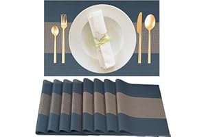 Gucass Juego de 8 Manteles Individuales Lavables, Salvamanteles Individuales Plásticos, Antimanchas Resistentes al Calor Mantel Individual, Mantel Mesa Rectangular para Mesa, 30x45cm, Azul