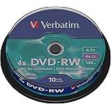 Verbatim DVD-RW 4x Matt Silver 4.7GB I 10er Pack Spindel I DVD Rohlinge beschreibbar I 4-fache Brenngeschwindigkeit & Hardcoa