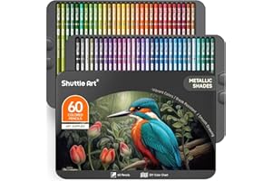 Shuttle Art 60 Metallic Colours Colouring Pencils Set, Professional Coloured Pencil with Metal Box, Soft Core Colour Pencils, Drawing Art Pencils for Artists Adult Beginners Colouring Book, Sketching