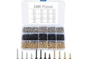 SYBDXJ Pequeños tornillos autorroscantes, 2400 piezas tornillos de madera, Tornillos de cruz, Tornillos de cabeza plana y avellanada para trabajos electrónicos y carpintería - Oro/Negro/Plata