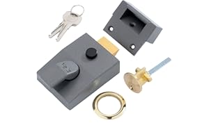 Yale P-89-DMG-PB-60 Cerradura nocturna con bloqueo, bloqueo automático, acabado metálico oscuro/cilindro de latón, alta seguridad, cerradura para exteriores, pestillo de puerta delantera