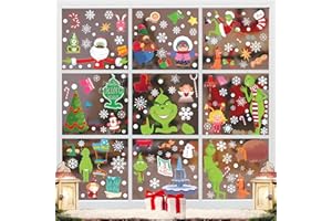 Lets Joy 9 arkuszy naklejek na okno na Boże Narodzenie, naklejki bożonarodzeniowe, kolorowa dekoracja okienna na Boże Narodzenie, naklejki na okno na Boże Narodzenie samoprzylepne, DIY samoprzylepna