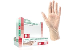 SF MEDICAL PRODUCTS GMBH Boîte de 100 pièces (M, Transparent), Gants d'examen jetables, sans poudre et latex, médicaux, articles sanitaires pour le nettoyage des cuisines, à usage unique, non stérile