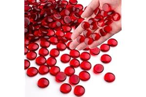 MESCHETT 0.44KG Red Glass Marbles, Transparent and Smooth Flat Glass Beads for Vases, Mosaic Gem Pebbles for Aquarium Decor, Floral Arrangements, Mancala Stones, Vase Filler and Crafts (Approx. 85-100 PCS)