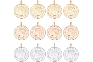 DICOSMETIC 12Pcs 3 Colori Acciaio Inossidabile Piatto Rotondo Pendenti con Monete Golden Republique Francaise 1808 Pendenti con Foro Grande Pendenti per Collana Braccialetto Creazione di Gioielli