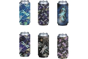 Kuiaobaty Paquete de 6 fundas de neopreno para latas con estampado de libélula de fantasía, funda de protección para 12 onzas ultra delgadas, para decoración de bebidas energéticas para bodas,