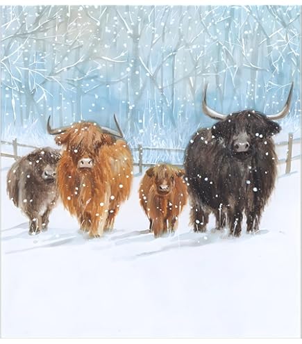 Almanac Pack Of 8 Highland Cow Mini Charity Christmas Cards Multiple Charities ASCX9829 ASCX9829