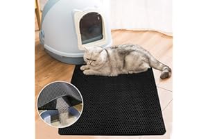 GRTLPOK EINFEBEN Katzenklo Matte Waben Design Katzenstreu Matte 78 * 60 cm Doppelte Schichte Entwurf Bienenwabe faltbar wasserdichte Leicht zu reinigende Schwarz