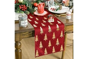 Artoid Mode Czerwone sosny Boże Narodzenie bieżnik na stół 33 x 183 cm, zima, brokat, metaliczna folia, świąteczna dekoracja stołu kuchennego, jadalni, na imprezę domową