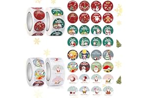 Miioto 2000 Piezas Stickers Navidad, Etiquetas Adhesivas Navidad, Pegatinas Navidad para Regalos Retro Redondo Etiquetas Autoadhesivas para Bolsas de Papel Sobres Botellas Nombres(4 Rollos)