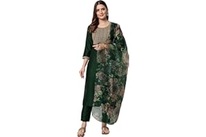 VredeVogel Damen Kurta-Hose und Dupatta-Set aus bestickter Baumwoll-Seiden-Mischung