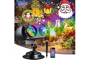 MOSSNDAR Proiettore Natale Esterno Doppio Modo Dinamico con 12 Fogli 10 Effetto Onde Oceaniche, IP65 Impermeabile Luci Natalizie da Esterno con Telecomando Timer,Decorazioni Natalizi