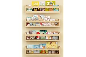 Onlysky Set of 4 Wall-Mounted Kid's Bookshelf - Wood Floating Nursery Book Shelves - Durable Wood Construction - Ideal for Nursery Decor, Kids Room, Toy Storage