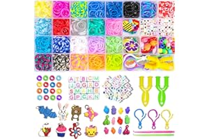 Aoibeely Pulseras Gomas, 2000+ Gomas para Hacer Pulseras Elasticas Colores, Muchos Pequeños Accesorios, Bricolaje Manualidad para Niños de Anillos y Collares (23 Colores) (A)