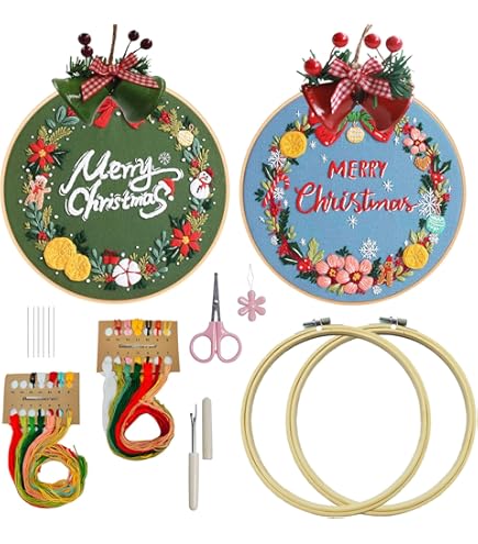 Kit De Broderie « Merry Christmas » De Bonhomme De Neige Et Couronne Awesocrafts - Gamme Complète De Kits De Broderie Pour Débutants Adultes Et Enfants - Motifs Faciles à Faire à