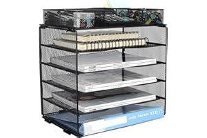 EasyPAG Taca na Czasopisma A4 5 Przedziały Metal Siatka,Organizer na Biurko,Półka na Listy,Stojak na Dokumenty z Szuflada do Domu & Biura,Czarny