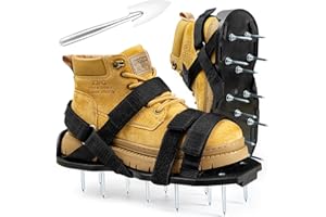 Bakulala Lawn Aerator Shoes for Grass Aerator Spiked Shoes Free-Installation Aeration Shoes with Stainless Steel Shovel, Heavy Duty Spiked Aerating Sandals with 900D Straps for Patio Garden Grass Lawn