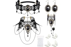 Hicarer 8 Pièces Halloween Dents de Vampire Collier Boucles d'Oreilles Bracelets Bijoux de Costume Gothique pour Victorien Fête d'Halloween Cosplay de Zombie