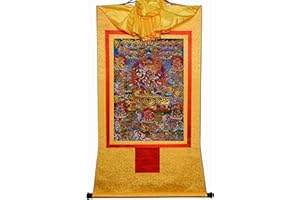 Gandhanra Tibetan Thangka Wall Hanging,58 Wrathful Deities of The Bardo Thodol(Tibetan Book of Dead),Buddhist Thangka Painting,Thangka Brocade,Buddha Tapestry with Scroll,for Zen Home Decor Meditation