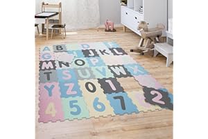 Paco Home Tapis Puzzle Jeux Tapis Mousse Bébé Enfants Chiffres Lettres Pastel 36 Pièces, Dimension:32x32 cm x 36 piècs., Couleur:Multicolore