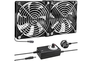 Joycabin 2 x 120mm Computer Fan, Computer Cooling Fan with AC Plug 220V PC Fan DC 4V 5V 12V Adjustable Speed Brushless Cooling Fans for PC, Computer, Server Cabinet, TV Box, AV Cabinet, Router