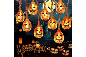 Molbory - Guirnalda luminosa de calabaza de Halloween, 4,5 m, 30 LED, con pilas, para Navidad