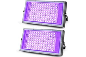 CpHssy 2er Lumière Noire UV LED 100W, Projecteur Étanche IP66 avec Prise Standard Européenne, Adapté à Halloween, Fête Fluorescente, Décoration de Scène et d'Aquarium