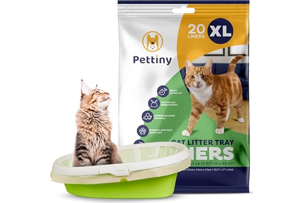 Pettiny 20 Sacs XL à Litière pour Chat avec Cordons de Serrage Doublures Résistantes aux Griffures pour Bac à Litière de Grande Taille