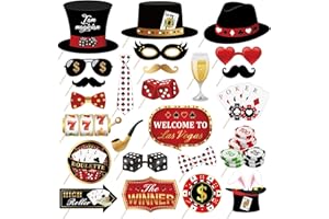 Dusenly 25 Stück Las Vegas Casino Photo Booth Requisiten Lustige DIY Poker Thema Foto Requisiten für Casino Poker Party Dekoratoin Supplies