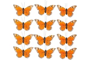 YCHTEWY- Monarch Butterfly Decor, Feather Butterfly Decorations Set of 12 pcs with Clip, 3.75", Orange…