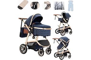 Lnhcrbs 3 in 1 Baby Stroller,This Travel Stroller Features an Adjustable Handle Height and Car Seat Set, Compact Pram Also Comes with an Anti-Mosquito Net and an Exclusive Mommy Bag for Ages 0-4