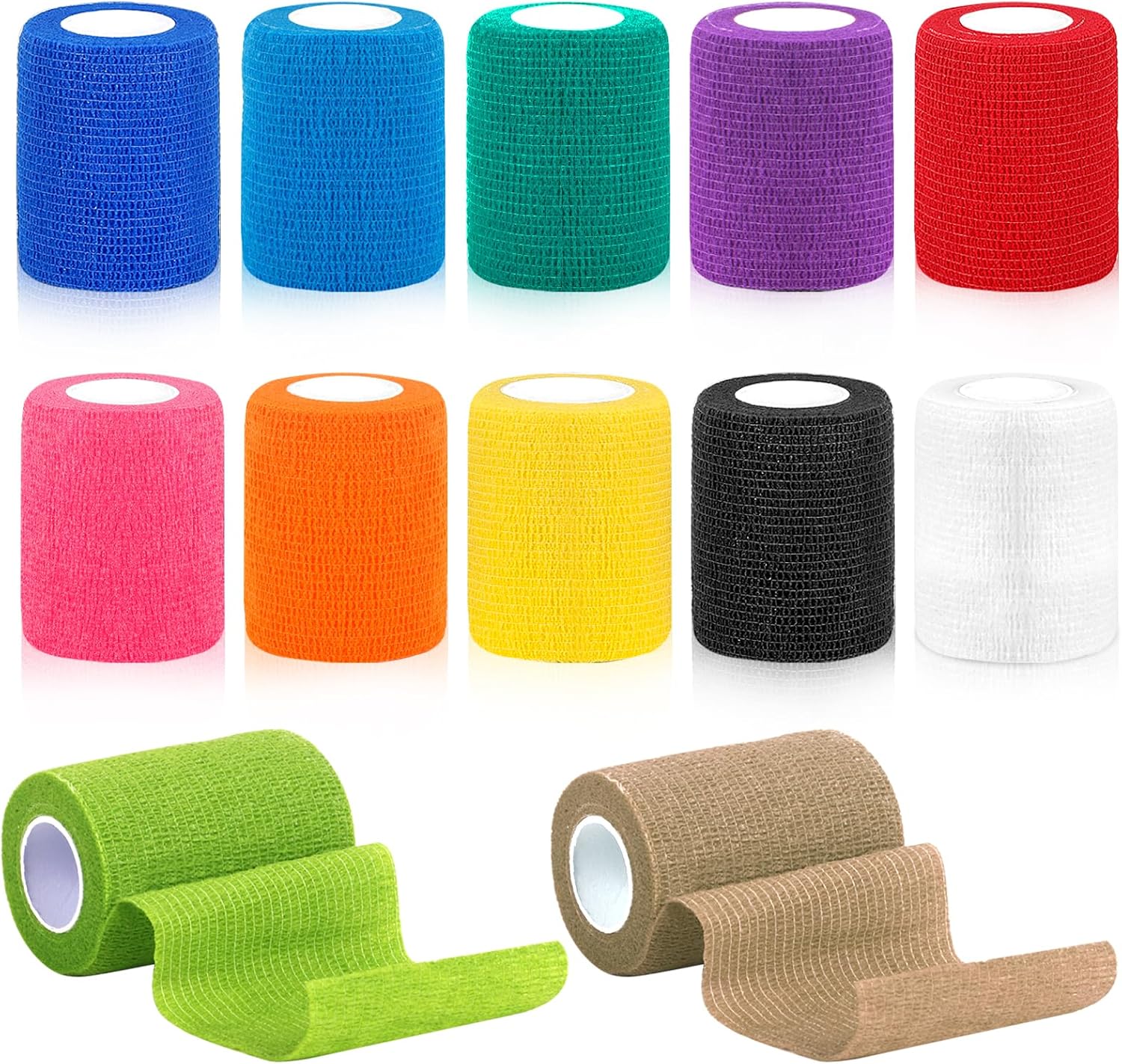 CIOXSOIO 12 Rollos Vendas Autoadhesivas 7,5cm x 4,5m, Telas No Tejidas Venda Cohesiva, Elástica Vendaje para Primeros Auxilios, Deportes, Accesorios Agarre Tatuaje, Perro, Gato, Animales