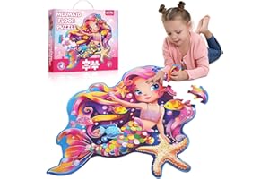 BenBen Große Bodenpuzzle ab 3 4 Jahre, Puzzle für Kinder 52 Teile 66x70 cm, Geschenk für Mädchen, XXL Kinderpuzzle Meerjungfrau