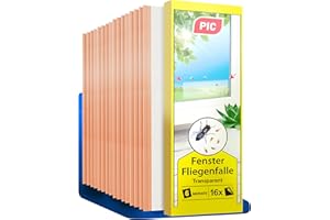PIC Fenster-Fliegenfalle Innenbereich 16 Stück – Fliegenfänger Klebestreifen, Fliegenfalle Klebefalle - Giftfreie, Geruchlose Fliegen Fallen zum Fangen von Fliegen und Fruchtfliegen, Fly Trap