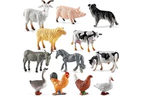 HCOVIV Lot de 12 modèles pour Animaux de Ferme - Mini Figurines d'animaux de la Ferme ，Figurine Animaux Jouet pour Enfant, Fête à Thème la Ferme, Anniversaire, Pâques, Décorations Fête Noël