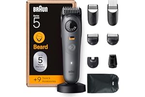 Braun Tondeuse À Barbe Series 5, + 9 Outils Pour Créer Son Style, Lame Ultra-Affûtée, 120 Min D'autonomie, 40 Longueurs, Étanche, Molette De Précision Et Verrouillage, BT5565, Gris