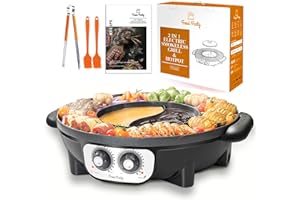 Food Party Hot Pot Eléctrico y Parrilla Eléctrica sin Humo 220V 2200W 2 en 1 Hotpot Chino Korean BBQ Olla Caliente Barbacoa Coreana de Mesa Shabu Shabu Hot Pot