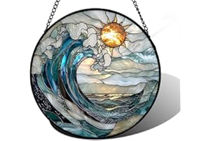 VEXILON Blue Wave Stained Acrylic Window Hanging, Stained Acrylic Panels, Hand Painted Acrylics Suncatcher Acrylics Panels Decor Gift for Christmas Thanksgiving Housewarming Gift