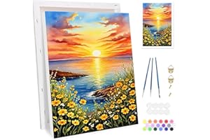 Bowetile Fiori al Tramonto Dipingere per Numeri per Adulti, Kit Paesaggio Lavoretti Creativi per Numeri per Principianti, Kit Pittura con Vernici Acriliche Per Decorazione Della Casa 20x30cm
