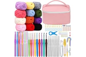 Riddur 123-teiliges Häkelset für Anfänger und Erwachsene, Premium-Häkelset mit Häkelgarn in 12 Farben, Häkelnadeln mit weichem Griff, Aluminium-Häkelnadel für Anfänger