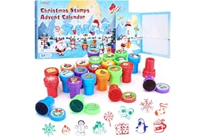 LIHAO Calendario dell'Avvento 2025, Calendario Avvento per Bambini 24pz Timbri di Natale per Fai Da Te Regalo Natale Bambini