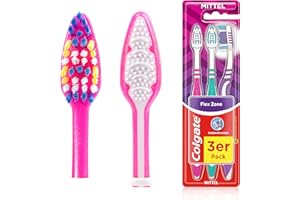 Colgate Szczotka do zębów Flex Zone, średnia, 3 sztuki – ręczna szczoteczka do zębów do delikatnego czyszczenia zębów