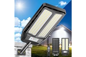 JADIDIS 3200W Lampadaire solaire, lampes solaires d'extérieur avec détecteur de mouvement et télécommande, étanchéité IP67, 4 modes d'éclairage, 6500K super lumineux pour jardin, cour, rue, garage