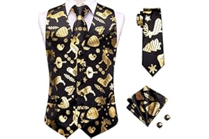 Dubulle Waistcoat and Ties for Men Christmas Mens Vest Snowflake Reindeer Necktie and Pocket Square Set Party