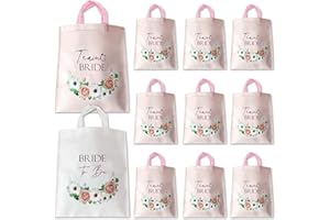 Blue Planet Fancy Dress 13 Floral Hen Party Bags (40x32cm) – 12 Team Bride Rose Gold Totes & 1 White Bride-to-Be Bag – Large Personal Packs to Fit Games Accessories for Bachelorette Weekend Fun