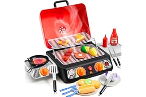 PLAY-ACT Barbecue en enfants cuisine avec fumée, lumière, son et changement de couleur, accessoires de jeu intérieur et extérieur pour garçons