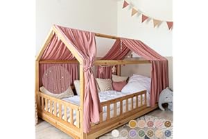 lilimaus Hausbett Himmel mit Gold Applikation [in 12 Farben] Betthimmel Hausbett aus 100% Baumwolle Musselin - Stoffhimmel für Hausbett Deko Mädchen & Jungen - Himmel für Hausbett Kinderbett Vorhang