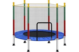 EIGFOH Cama Elástica Infantil, 140 cm, Capacidad 50 kg, Marco de Acero, Red de Seguridad, Multicolor